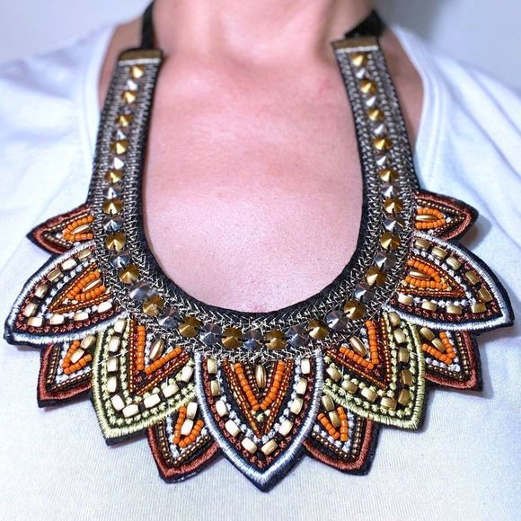 NWT Brown Sunrise Queen Huichol Statement Necklaces - Picture 2 of 6